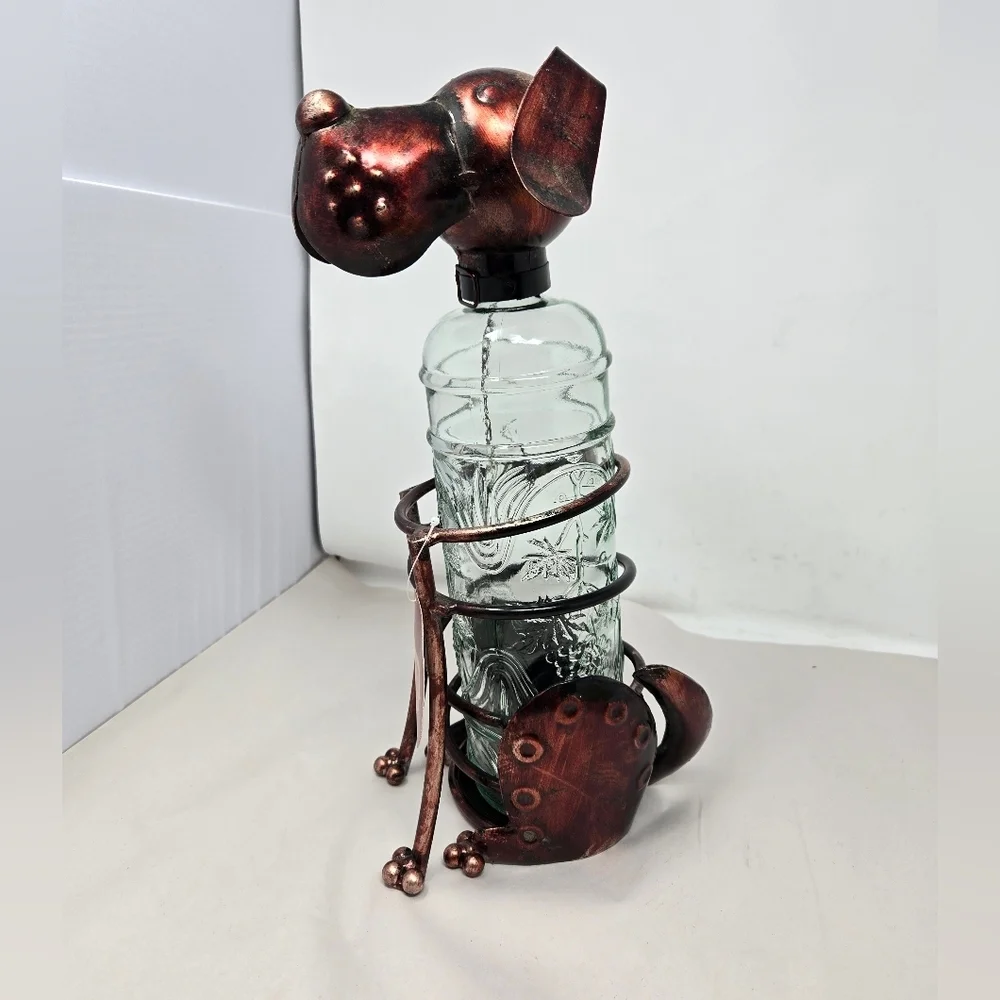 Deco Flair Cute Dog Patina Copper Wine Holder 13x6x4 (with a bottle) Flop Ears